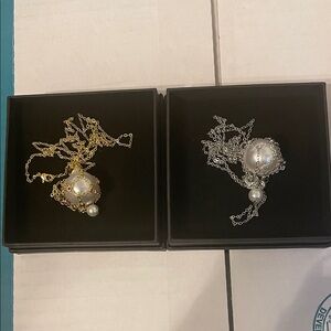 Dual Pearl Pendant Necklace Set in Gold and Silver